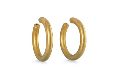 Lot 48 - A PAIR OF 18CT GOLD HOOP EARRINGS, 9.4 g.