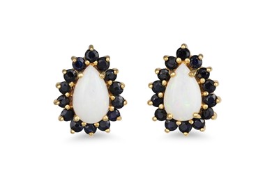 Lot 117 - A PAIR OF OPAL AND SAPPHIRE CLUSTER EARRINGS,...