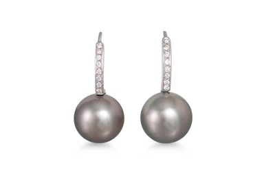 Lot 432 - A PAIR OF DIAMOND AND TAHITIAN PEARL EARRINGS,...