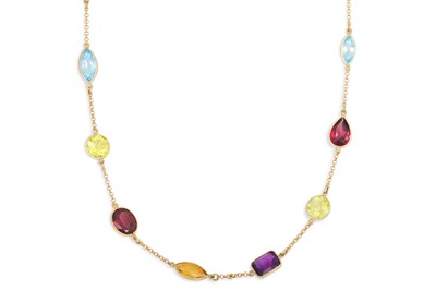 Lot 438 - AN AMETHYST, CIRTINE, PERIDOT, GARNET AND...