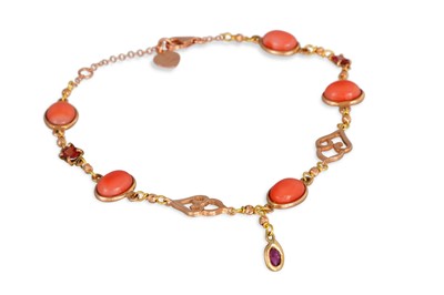 Lot 358 - A CORAL BRACELET, cabochon stones, mounted in...