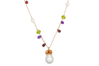 Lot 360 - A MULTI GEM-SET NECKLACE, suspending a south...