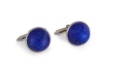 Lot 363 - A PAIR OF LAPIS LAZZULI CUFFLINKS, the...