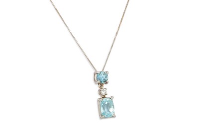 Lot 371 - AN AQUAMARINE AND DIAMOND PENDANT, mounted in...