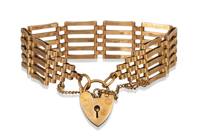 Lot 16 - A 9CT YELLOW GOLD FIVE BAR GATE BRACELET,...