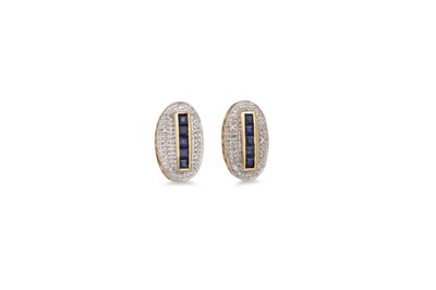 Lot 52 - A PAIR OF DIAMOND AND SAPPHIRE CLUSTER...