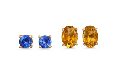 Lot 61 - TWO PAIR OF GOLD STUD EARRINGS, stone set