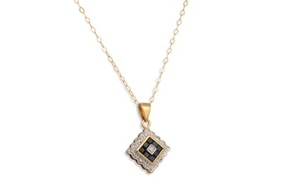 Lot 104 - A DIAMOND AND SAPPHIRE CLUSTER PENDANT, in...