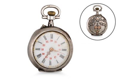 Lot 402 - AN ANTIQUE FRENCH SILVER & GOLD FOB WATCH