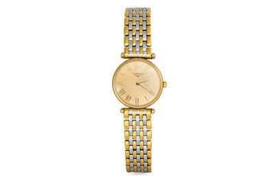 Lot 404 - A LADY'S LONGINES BI-METAL WRIST WATCH, boxed