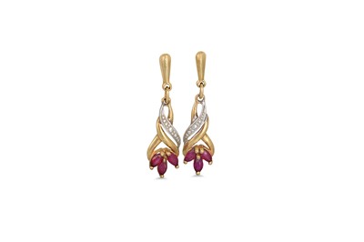 Lot 112 - A PAIR OF  RUBY DROP EARRINGS, mounted in...