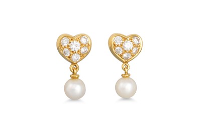 Lot 163 - A PAIR OF TIFFANY DIAMOND AND PEARL EARRINGS,...