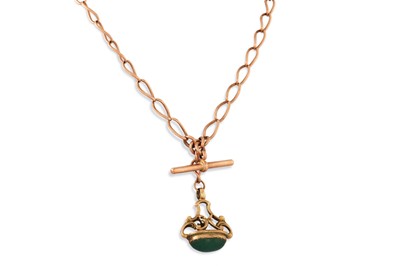 Lot 144 - A 9CT GOLD ALBERT NECK CHAIN, suspending fob,...