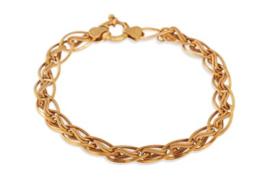 Lot 298 - A 14CT YELLOW GOLD FANCY LINK BRACELET, 4.2 g.