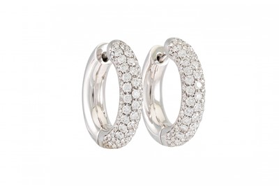 Lot 323 - A PAIR OF DIAMOND SET HOOPS EARRINGS, pavé set...