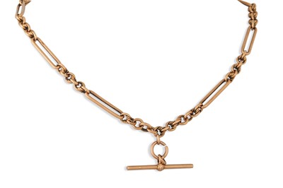 Lot 233 - A 9CT GOLD FANCY LINK NECKLACE, with t-bar and...