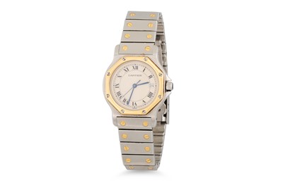 Lot 391 - A CARTIER SANTOS WRIST WATCH, stainless steel...