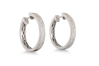 Lot 328 - A PAIR OF DIAMOND SET HOOP EARRINGS, mounted...