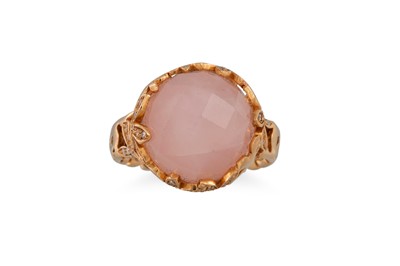 Lot 278 - A DIAMOND AND ROSE QUARTZ DRESS RING, mounted...