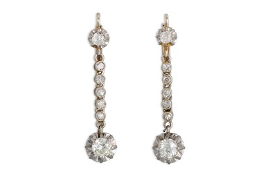 Lot 432 - A PAIR OF DIAMOND DROP EARRINGS, the old cut...