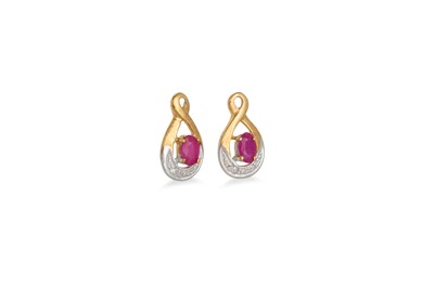 Lot 21 - A PAIR OF DIAMOND AND RUBY DROP EARRINGS,...