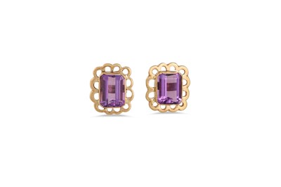 Lot 64 - A PAIR OF AMETHYST EARRINGS, the rectangular...