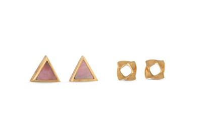 Lot 69 - TWO PAIRS OF MOTHER OF PEARL EARRINGS, mounted...