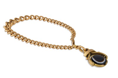 Lot 71 - AN ANTIQUE GOLD CURB LINK BRACELET, with a...