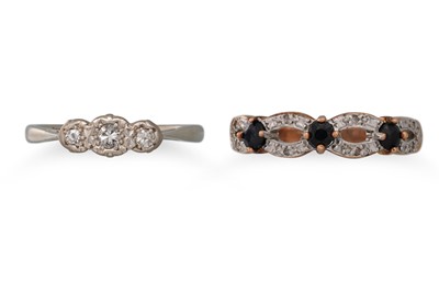 Lot 75 - TWO DIAMONDS RINGS, one diamond and sapphire,...