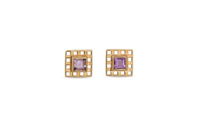 Lot 78 - A PAIR OF AMETHYST EARRINGS, the princess cut...