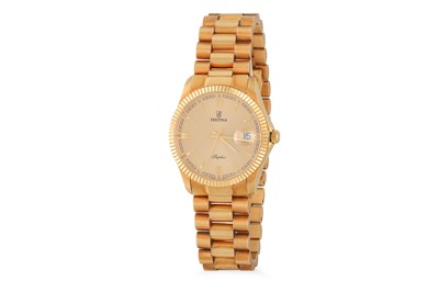 Lot 505 - A GENT'S 18CT GOLD 'FESTINA' SAPHIR WRISTWATCH,...
