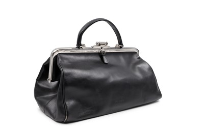 Lot 571 - A PRADA BLACK LEATHER 'DOCTOR' BAG, silver...