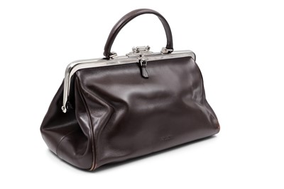 Lot 572 - A PRADA BROWN LEATHER 'DOCTOR' HANDBAG, silver...