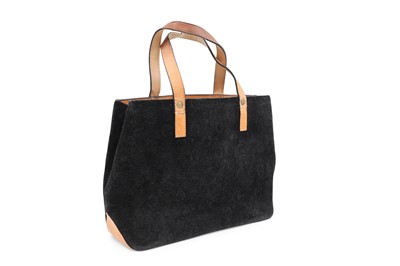 Lot 580 - A CELINE BLACK SUEDE HANDBAG, brown leather...