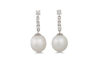 Lot 224 - A PAIR OF SOUTH SEA PEARL & DIAMOND DROP...