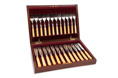 Lot 589 - A CASED SET OF FISH KNIVES AND FORKS