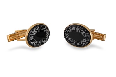Lot 238 - A PAIR OF 14CT GOLD CUFF LINKS, Greek key...