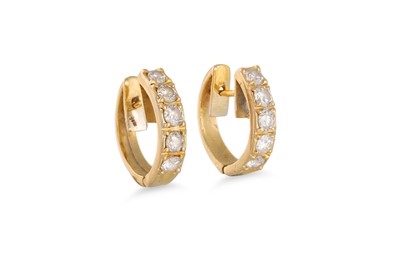 Lot 241 - A PAIR OF DIAMOND HOOP EARRINGS, the brilliant...