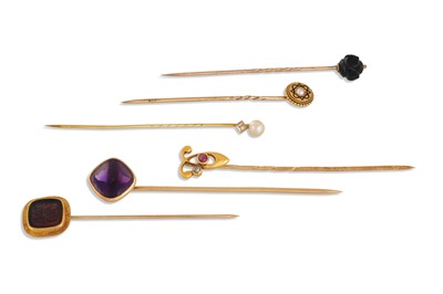 Lot 201 - A COLLECTION OF SIX ANTIQUE PINS, various...