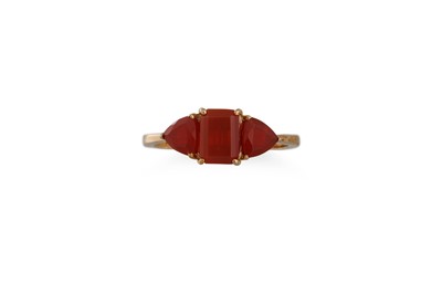 Lot 99 - A FIRE OPAL RING, mounted in 9ct yellow gold, O