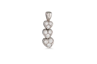 Lot 479 - A DIAMOND PENDANT, comprising three heart...
