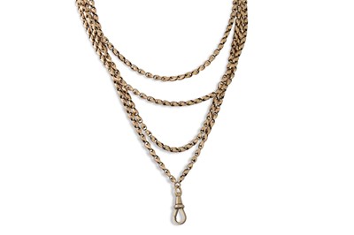 Lot 5 - A 9CT GOLD BELCHER LINK MUFF CHAIN, 62", 35 g.