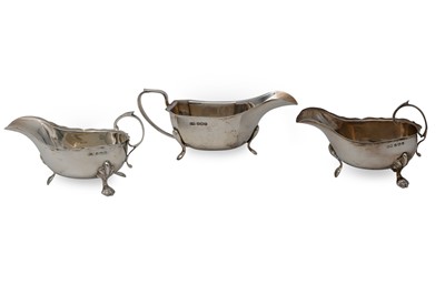 Lot 539 - THREE SILVER HALLMARKED SAUCE BOATS