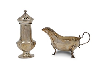 Lot 489 - AN ART DECO SILVER SUGAR SHAKER, together with...
