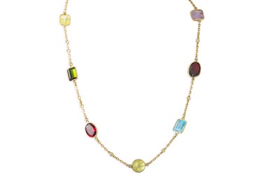 Lot 354 - A MULTI GEM SET NECKLACE, topaz, quartz,...