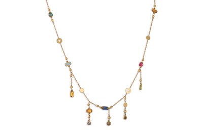Lot 357 - A MULTI-GEM NECKLACE, set with brown diamonds,...