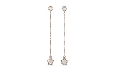Lot 369 - A PAIR OF DIAMOND DROP EARRINGS, circular...