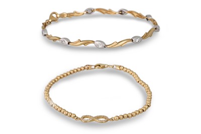 Lot 191 - TWO 9CT GOLD BRACELETS, 10 g.