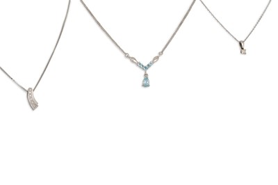 Lot 193 - THREE GEM SET PENDANTS, mounted in 9ct white...
