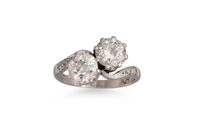 Lot 102 - A TWO STONE DIAMOND "TOI ET MOI" DRESS RING,...